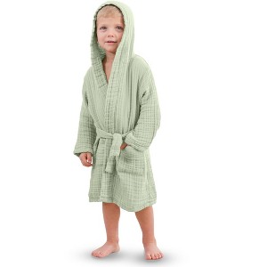 Muslin Bath Robe for Kids 100% Cotton, 4-Layer Absorbent Muslin Fabric By Comfy Cubs - 1 of 4