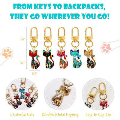 Wrapables Colorful Cats Keychain, Bag Charm Accessory for Purse Handbag Backpack (Set of 5) — фото 2