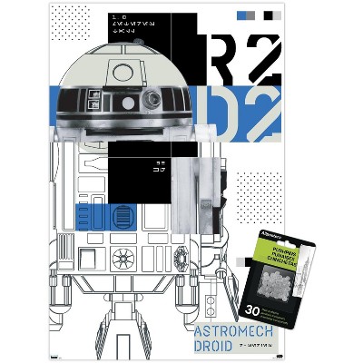 Trends International Star Wars: Power Of The Force - R2-D2 Unframed Wall Poster Print Clear Push Pins Bundle 14.725" x 22.375"