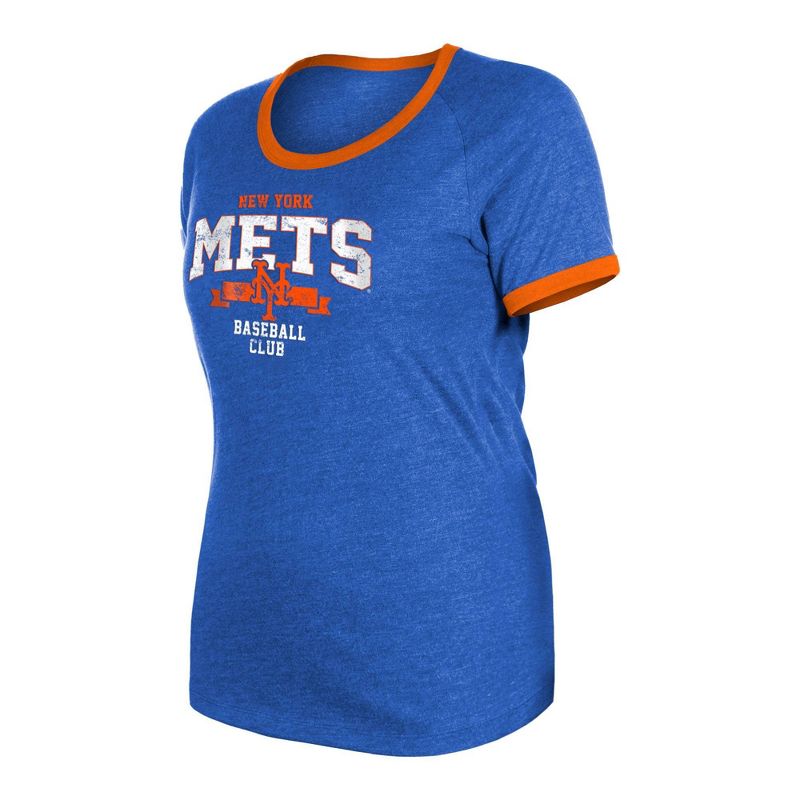 MLB New York Mets Women&#39;s Heather Bi-Blend Ringer T-Shirt, 3 of 7
