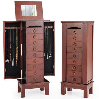 Costway Wood Jewelry Cabinet Armoire Storage Box Chest Stand Organizer Indoor Bedroom