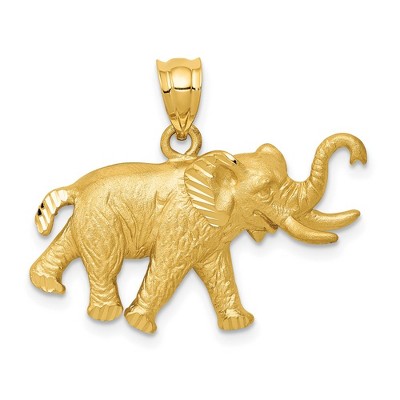 Black Bow Jewelry 14k Yellow Gold Satin Elephant with Tusks Pendant
