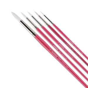 Creative Mark Pro White Soft Filament Acrylic Paint Brushes - Assorted Round Set of 5 - Seamless Ferrule - Short Wood Handle Brushes for Acrylic - 1 of 4