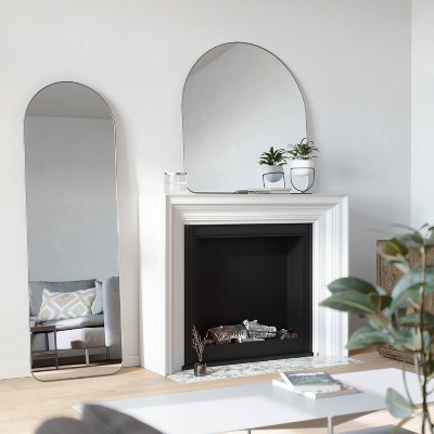 Metallic Titanium Arched Wall Mirror with Thin Rim
