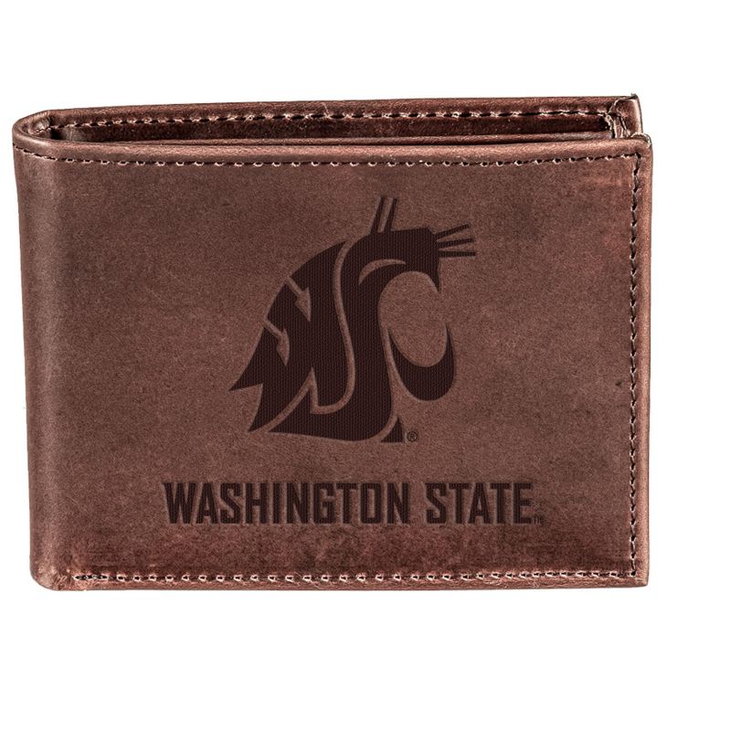 Evergreen NCAA Washington State Cougars Brown Leather Bifold Wallet Officially Licensed with Gift Box, 1 of 2