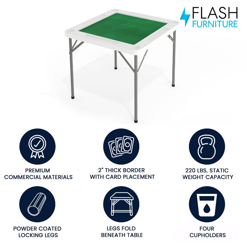 Flash Furniture Silas 34.5" Square 4-Player Folding Card Game Table with Green Playing Surface and Cup Holders, 3 of 15