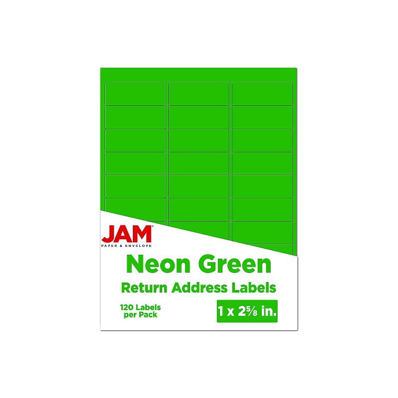 JAM Paper Laser/Inkjet Mailing Address Labels 1" x 2 5/8" Neon Green 354328004, 1 of 6