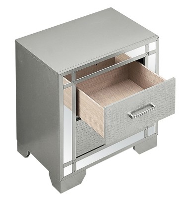 Madison Champagne Silver Croc-Textured 2-Drawer Nightstand