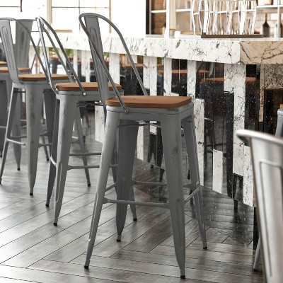 Vintage Teak & Metal 47" High Indoor Bar Stool