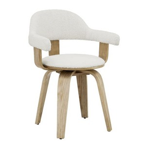HOMLUX White Fabric Swivel Accent Chair Natural Style Desk Arm Chair with Wood Legs, No Wheels - 1 of 4
