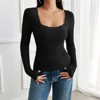 Womens Long Sleeve Sliming Tops Lace U Neck Tee Shirts Knit Rib Tops Slim Fit Open Back Tee Blouse - 4 of 4