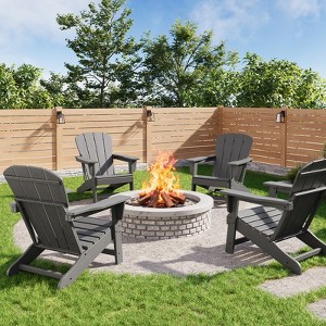 Modern HDPE Adirondack Chair Set of 2/4 0r with 2 Side Tables - Oversize 380LB,Weather Resistant,Firepit,Wooden Texture for Deck,Pool,Porch - 1 of 4