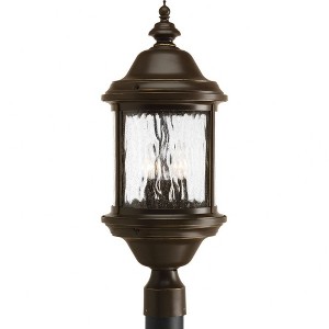 Progress Lighting, Ashmore Collection, 3-Light Post Lantern, Antique Bronze, Water Seeded Glass Shade - 1 of 4