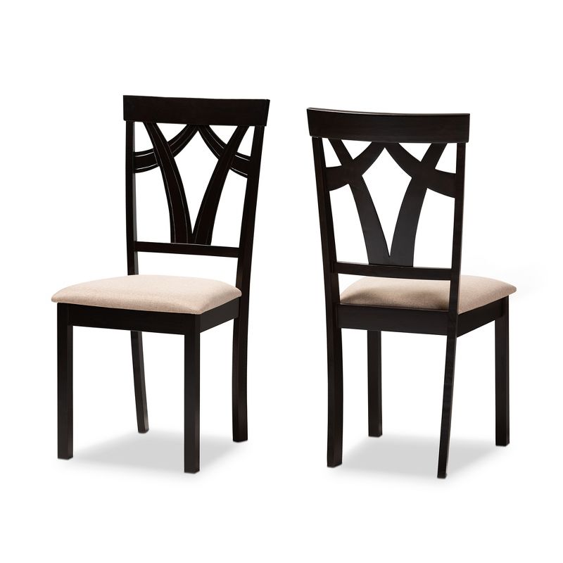 Set of 2 Sylvia Espresso Finished Dining Chair Sand/Brown - Baxton Studio: Modern Upholstered, Compact Design, Rubberwood, 1 of 9