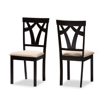 Set of 2 Sylvia Espresso Finished Dining Chair Sand/Brown - Baxton Studio: Modern Upholstered, Compact Design, Rubberwood