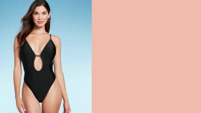 Women&#39;s Plunge Bead Detail Extra High Leg One Piece Swimsuit - Shade &#38; Shore&#8482;, 2 of 6, play video