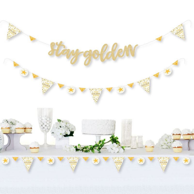 Big Dot of Happiness Golden Birthday - Happy Birthday Party Letter Banner Decoration No-Mess Real Gold Glitter Stay Golden Banner Letters, 2 of 9