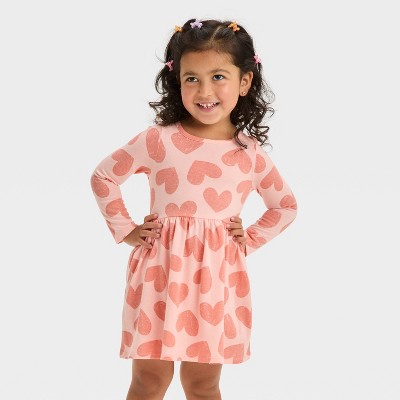 Image of Toddler Girls' Long Sleeve Printed Dress - Cat & Jack™ Pink 3T