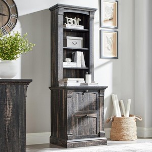 SinCiDo Storage Bookcase,72" Tall Farmhouse Upright Bookcase w/ 4 Layer Open Adjustable Bookshelves &2 Drawers,Adjustable File Rack,Dark Rustic Oak - 1 of 4
