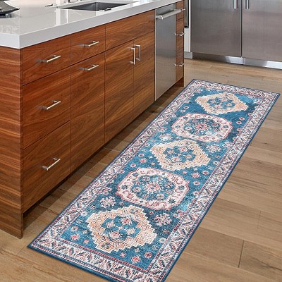 Vintage Area Rug Small Entryway Rug Indoor Non-Slip Doormat Washable Stain Resistant Floor Carpet Boho Accent Rug