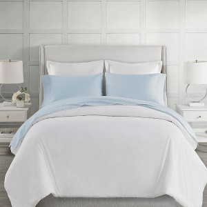4 Pcs 100% Cotton 500 Thread Count Sheet Set, Solid Color Ultra Soft Bedding, Deep Pocket Flat/Fitted Sheet for All Seasons - 1 of 4