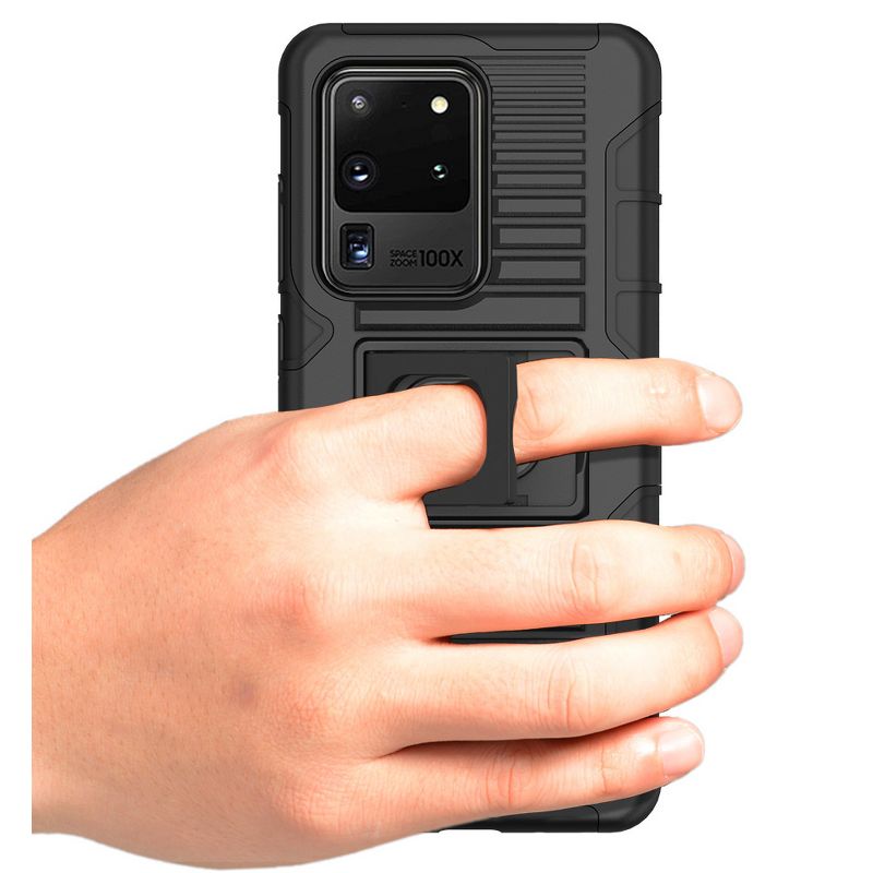 Nakedcellphone Combo for Samsung Galaxy S20 Ultra - Ring Grip/Stand Case and Belt Clip Holster - Black, 4 of 11
