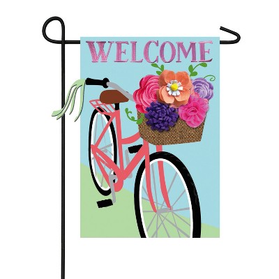 Evergreen Flag  Beautiful Flower Basket Bicycle Applique Garden Flag - 12.5  x 1 x 18 Inches Homegoods and Decorations for Every Space