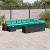 vidaXL 11 Piece Garden Sofa Set with Cushions Black and Blue Poly Rattan - 2 of 4