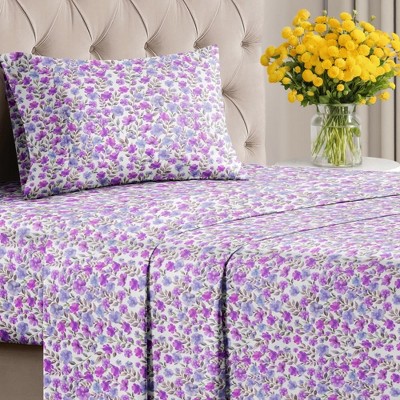 Luxuriously Soft 4-Piece Floral Sheet Set - Wrinkle-Resistant, Printed Pattern - CGK Linens