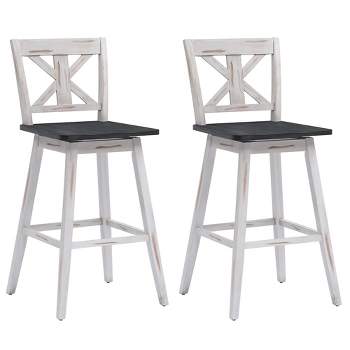 Costway Set of 2 Bar Stools Swivel Pub Height Chairs w/ Rubber Wood Legs White\Black