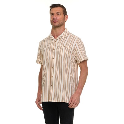 Super Triple Goose Men’s Short Sleeve Button-Up Shirt – Lightweight Striped Casual Shirt with Chest Pocket