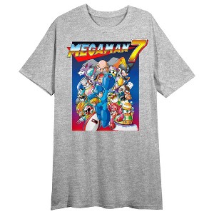 Mega Man 7 Characters & Logo Crew Neck Short Sleeve Gray Heather Women's Night Shirt - 1 of 2