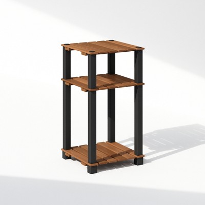 Furinno Turn-N-Tube 3-Tier Wood Slat End Table with Open Shelves, Natural/Black