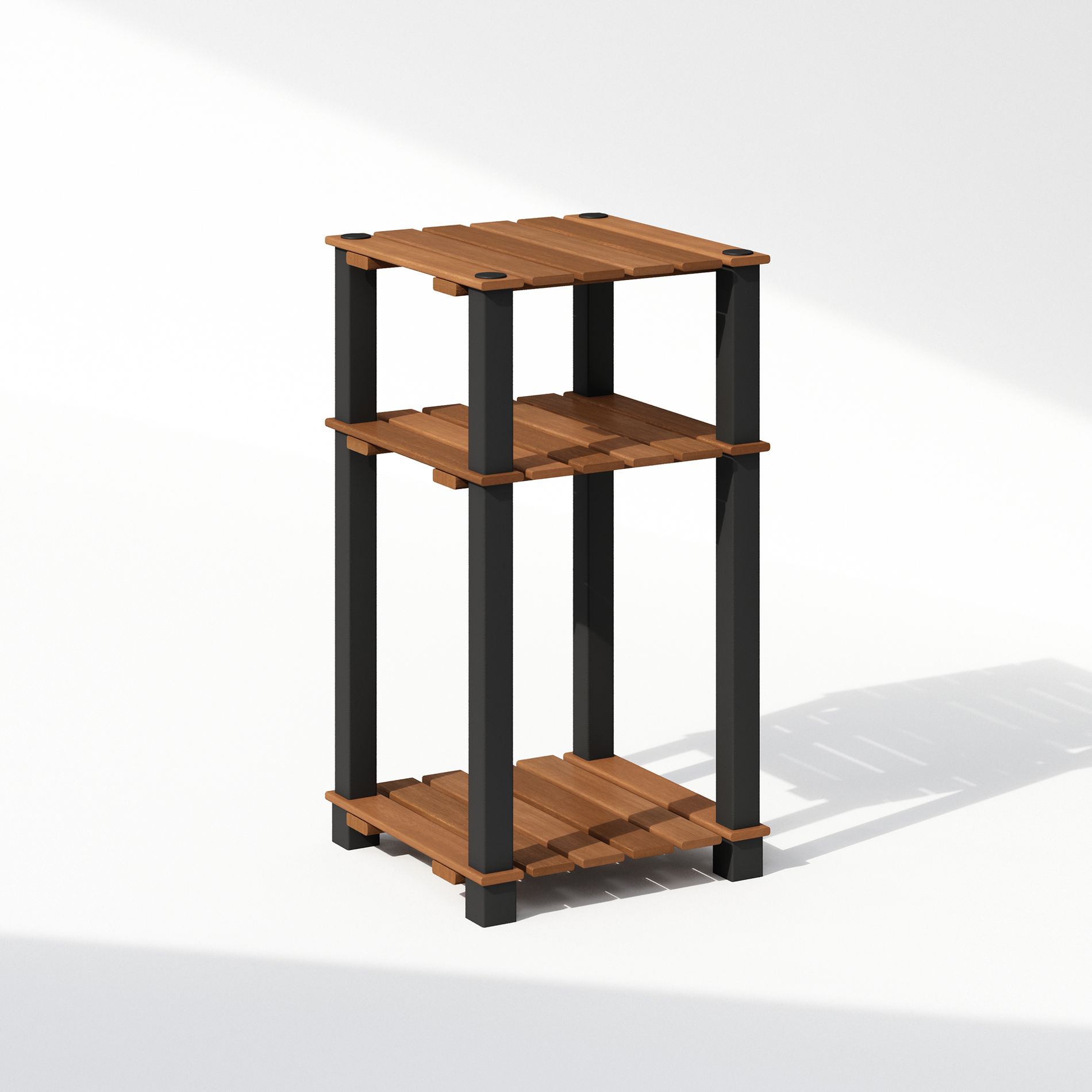 Furinno Turn-N-Tube 3-Tier Wood Slat End Table with Open Shelves, Natural/Black