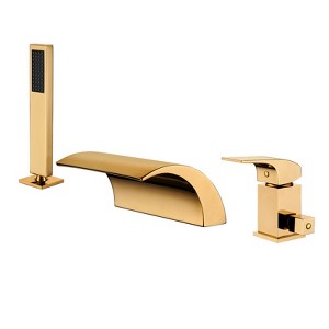 CASAINC Single-Handle Tub-Mount Roman Tub Faucet with Hand Shower in Brushed Gold - 1 of 4