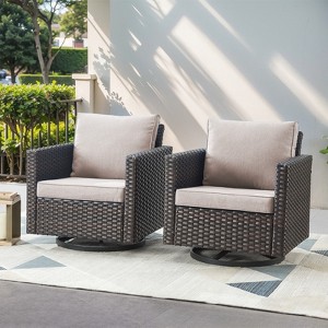Buenhomino Patio Chairs Wicker Swivel Rocker Set of 2 Heavy Duty Patio Furniture Set Wicker Outdoor Swivel Rocking Chairs for Porch Balcony - 1 of 4
