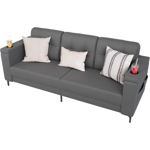 Modern 3 Seater Couch, 83'' Soft Cushion w/Storage Armrests, Side Pockets, Cup Holders, Plush Deep Cushion Sofa, Comfy Couch for Living Room - 1 of 4