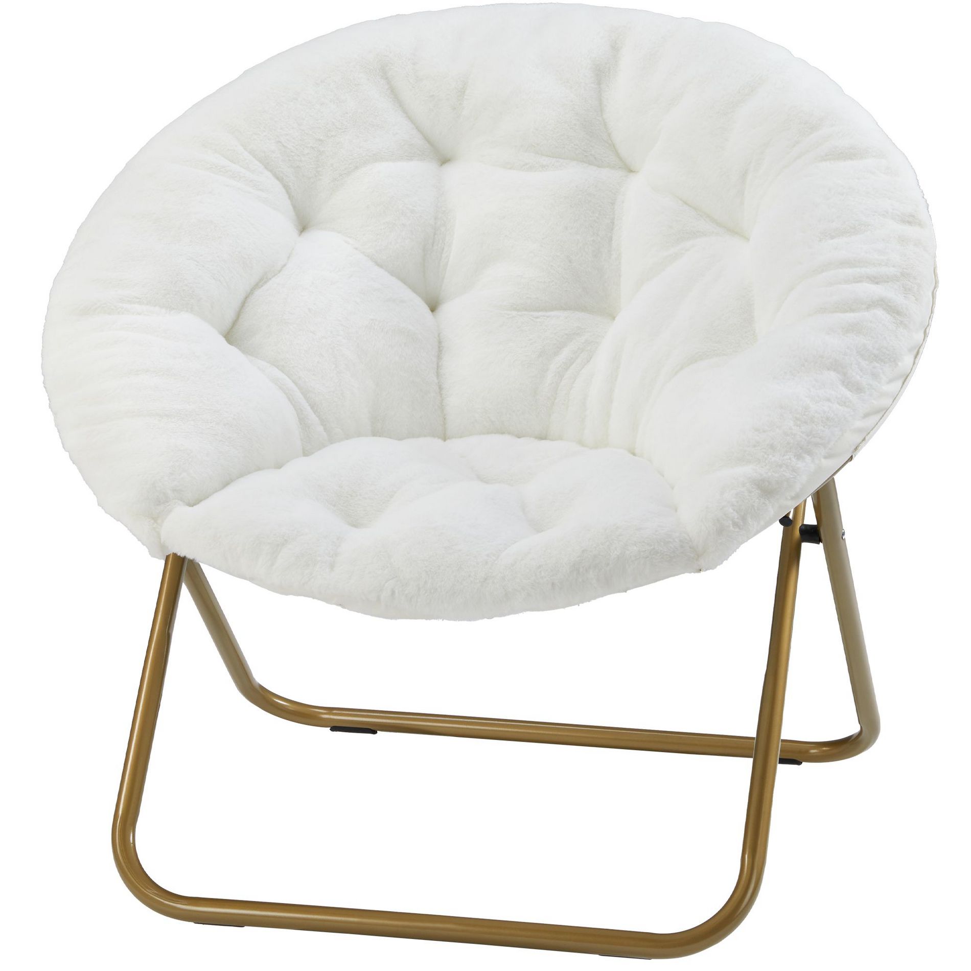 JIONJOY Foldable Faux Fur Saucer Chair - Gift-Ready Cozy Lounge Chair for Teens, Portable White Seat for Bedroom, Dorm, Birthday Gifts
