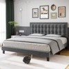 Velvet Upholstered Bed Frame with Adjustable Headboard, Wood Slat Support, No Box Spring Needed, Easy Assembly - 3 of 4