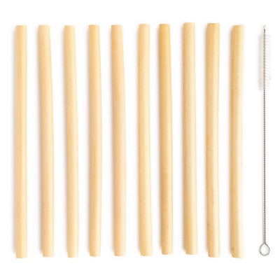 Ibambo 10 Pack 8 inch Natural Bamboo Reusable Drinking Straws, Beige