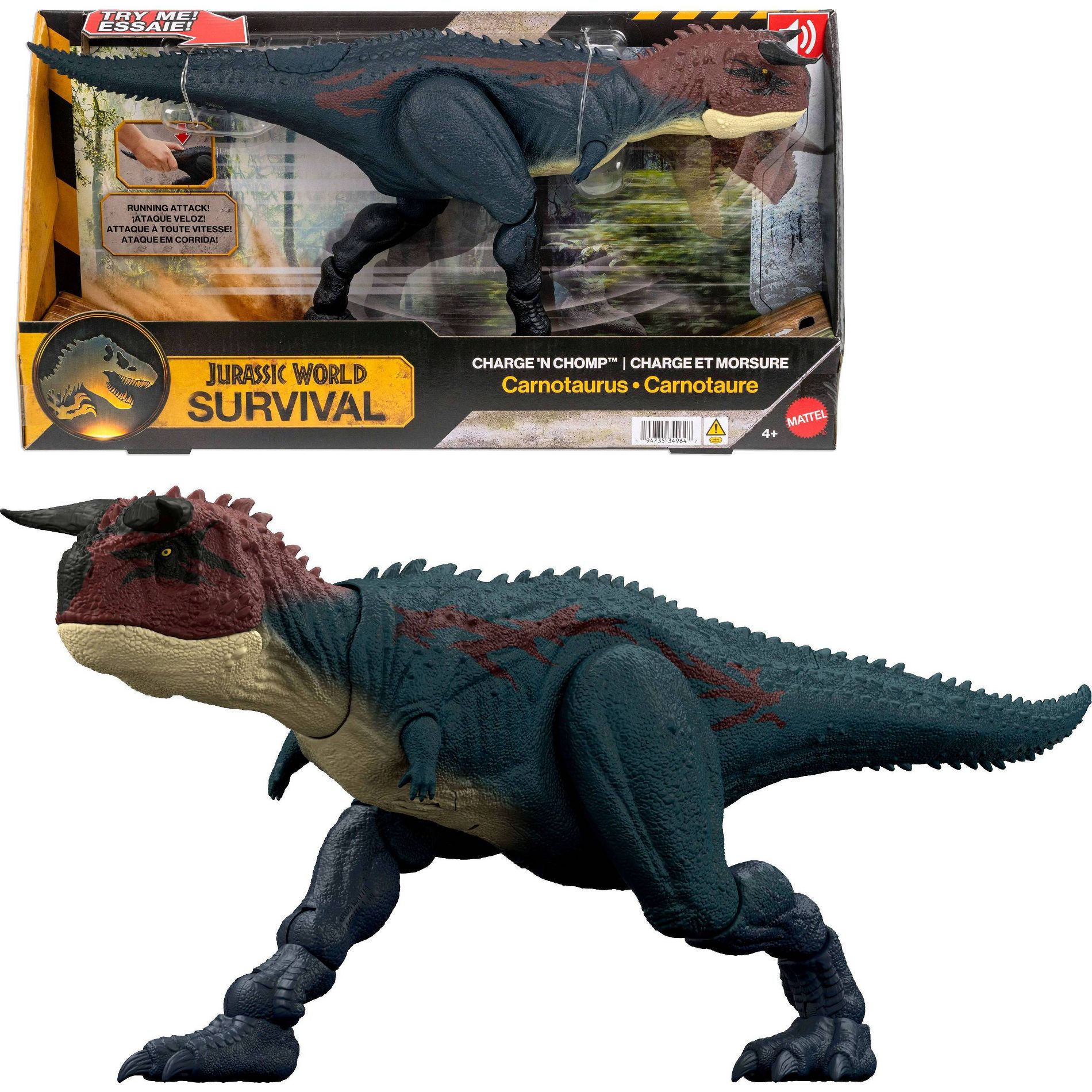 Jurassic World Charge N Chomp Carnotaurus Running Roaring Dinosaur Action Figure, Digital Play
