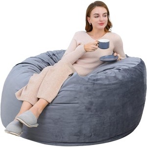 EcoSummer 4 Ft Large Bean Bag Chair for Adults & Teens with Shredded Foam Filling, Velvet Fabric, Comfy Bean Bag Sofa, Gray - 1 of 4