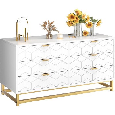 Dresser for Bedroom 6 Drawer Dresser w/ Metal Legs Wood Dressers Chest Organizer