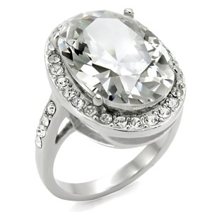 Slickblue Women's Halo CZ Engagement Ring, Stainless Steel, Clear Oval Stone, Polished Finish, Size 5-10 - 1 of 4