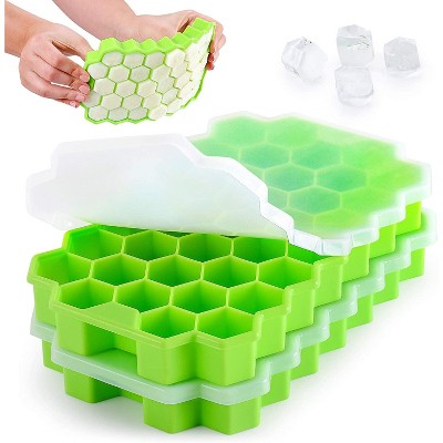 Zulay Silicone Ice Cube Tray Set (2 Pack) - Honeycomb Shaped Flexible Trays With Covers BPA Free Silicone Ice Molds With Removable Lid - Green