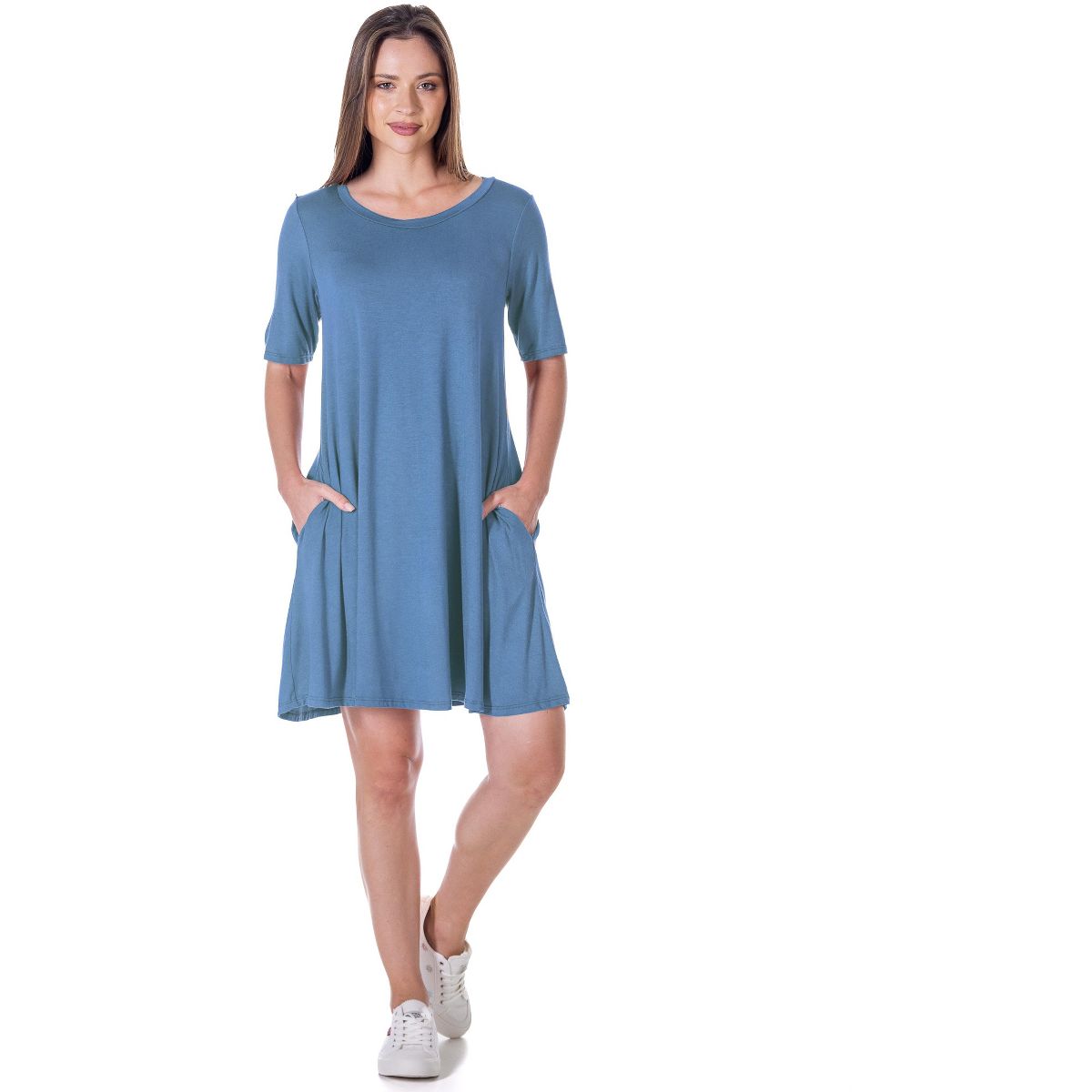 Womens Round Neck Knee Length Soft Flare T Shirt Pocket Dress - 24seven Comfort Apparel™ - thumbnail 6