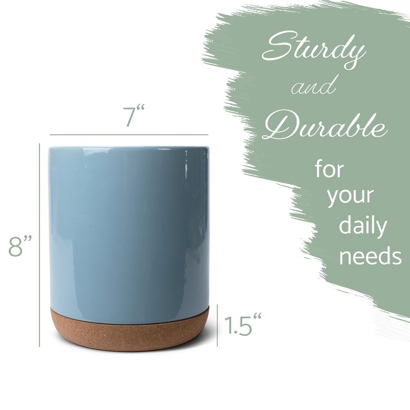 Elanze Designs Glossy X-Large Ceramic Stoneware Cork Bottom Kitchen Utensil Holder, Sky Blue, 2 of 6