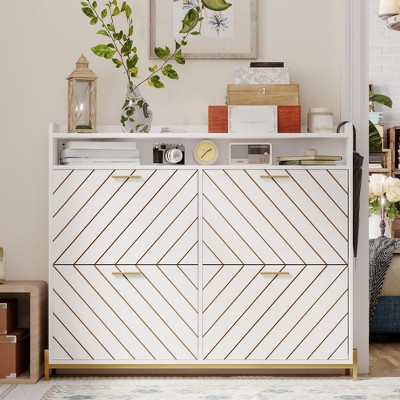 VYNXARIA Rustic Modern Shoe Cabinet with Flip Doors - Stylish Storage Organizer