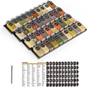 Spice Drawer Organizer with 40 Glass Spice Jars, 386 Labels, for Kitchen Drawers,Black - 1 of 4
