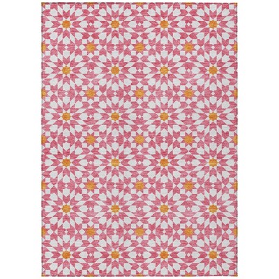 Pink Ivory And Orange Floral Medallion Washable Indoor Outdoor Area Rug